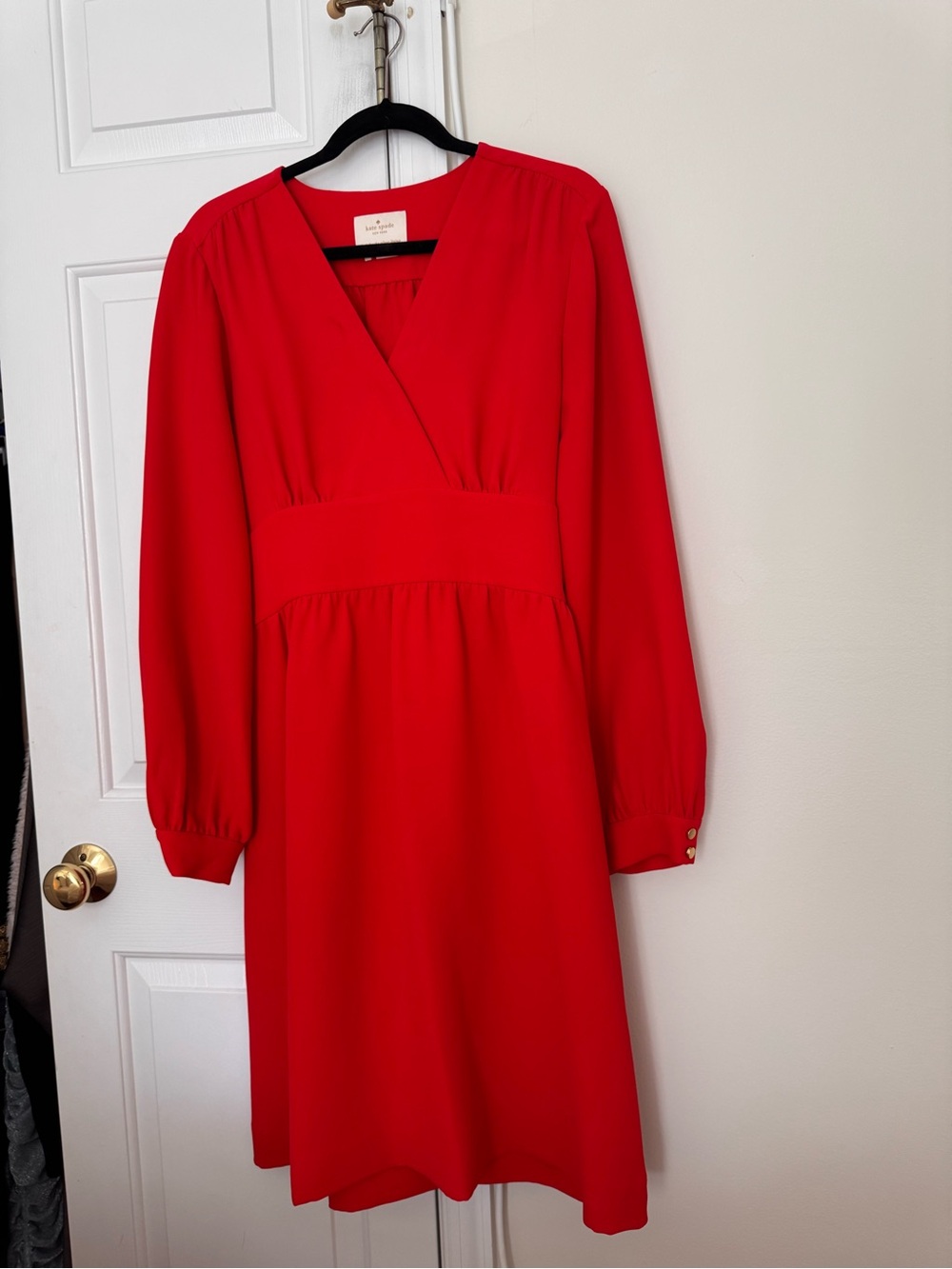 Kate Spade Red Long-Sleeve Wrap Midi Dress